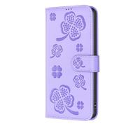 Knoowcase for Honor 600 Phone Case Shockproof PU Leather Bumper Flip Bookstyle Wallet Pouch Embossed Four Leaf Clover Stand Drop Protection Cover for Honor 600 with Card Holder, Purple