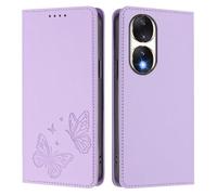 Knoowcase for Honor 90 5G Case Butterfly Embossed for Honor 90 5G Phone Case with Card Holder Magnetic Closure Shockproof PU Leather Wallet Kickstand Full Protective Cover, Light Purple