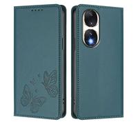 Knoowcase for Honor 90 5G Case Butterfly Embossed for Honor 90 5G Phone Case with Card Holder Magnetic Closure Shockproof PU Leather Wallet Kickstand Full Protective Cover, Dark Green