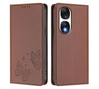 Knoowcase for Honor 90 5G Case Butterfly Embossed for Honor 90 5G Phone Case with Card Holder Magnetic Closure Shockproof PU Leather Wallet Kickstand Full Protective Cover, Brown