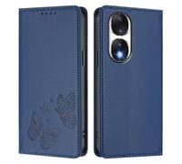 Knoowcase for Honor 90 5G Case Butterfly Embossed for Honor 90 5G Phone Case with Card Holder Magnetic Closure Shockproof PU Leather Wallet Kickstand Full Protective Cover, Dark Blue