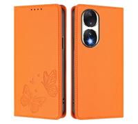 Knoowcase for Honor 90 5G Case Butterfly Embossed for Honor 90 5G Phone Case with Card Holder Magnetic Closure Shockproof PU Leather Wallet Kickstand Full Protective Cover, Orange