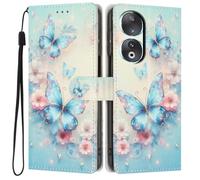 Knoowcase for Honor 90 Case, Shockproof Wallet Pouch for Honor 90 Phone Case with Card Slots PU Leather Bumper Kickstand Full Protective Magnetic Closure Cover, Blue Butterfly