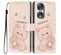 Knoowcase for Honor 90 Case, Shockproof Wallet Pouch for Honor 90 Phone Case with Card Slots PU Leather Bumper Kickstand Full Protective Magnetic Closure Cover, Bear