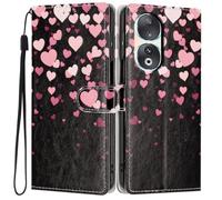 Knoowcase for Honor 90 Case, Shockproof Wallet Pouch for Honor 90 Phone Case with Card Slots PU Leather Bumper Kickstand Full Protective Magnetic Closure Cover, Heart