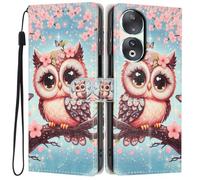 Knoowcase for Honor 90 Case, Shockproof Wallet Pouch for Honor 90 Phone Case with Card Slots PU Leather Bumper Kickstand Full Protective Magnetic Closure Cover, Owl