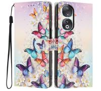 Knoowcase for Honor 90 Case, Shockproof Wallet Pouch for Honor 90 Phone Case with Card Slots PU Leather Bumper Kickstand Full Protective Magnetic Closure Cover, Colorful Butterflies