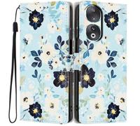 Knoowcase for Honor 90 Case, Shockproof Wallet Pouch for Honor 90 Phone Case with Card Slots PU Leather Bumper Kickstand Full Protective Magnetic Closure Cover, Blue Flower