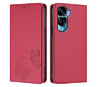 Knoowcase for Honor 90 Lite 5G/ X50i 5G Case Butterfly Embossed Case with Card Holder Magnetic Closure Shockproof PU Leather Wallet Kickstand Full Protective Cover, Red