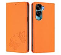 Knoowcase for Honor 90 Lite 5G/ X50i 5G Case Butterfly Embossed Case with Card Holder Magnetic Closure Shockproof PU Leather Wallet Kickstand Full Protective Cover, Orange