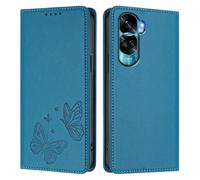 Knoowcase for Honor 90 Lite 5G/ X50i 5G Case Butterfly Embossed Case with Card Holder Magnetic Closure Shockproof PU Leather Wallet Kickstand Full Protective Cover, Blue