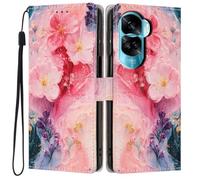 Knoowcase for Honor 90 Lite Case, Shockproof Wallet Pouch for Honor 90 Lite Phone Case with Card Slots PU Leather Bumper Kickstand Full Protective Magnetic Closure Cover, Pink Flower