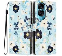 Knoowcase for Honor 90 Lite Case, Shockproof Wallet Pouch for Honor 90 Lite Phone Case with Card Slots PU Leather Bumper Kickstand Full Protective Magnetic Closure Cover, Blue Flower
