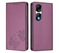 Knoowcase for Honor 90 Pro 5G Case Butterfly Embossed for Honor 90 Pro 5G Phone Case with Card Holder Magnetic Closure Shockproof PU Leather Wallet Kickstand Full Protective Cover, Purple
