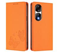 Knoowcase for Honor 90 Pro 5G Case Butterfly Embossed for Honor 90 Pro 5G Phone Case with Card Holder Magnetic Closure Shockproof PU Leather Wallet Kickstand Full Protective Cover, Orange