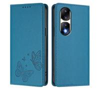 Knoowcase for Honor 90 Pro 5G Case Butterfly Embossed for Honor 90 Pro 5G Phone Case with Card Holder Magnetic Closure Shockproof PU Leather Wallet Kickstand Full Protective Cover, Blue