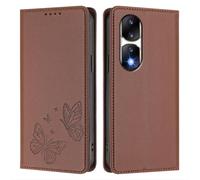 Knoowcase for Honor 90 Pro 5G Case Butterfly Embossed for Honor 90 Pro 5G Phone Case with Card Holder Magnetic Closure Shockproof PU Leather Wallet Kickstand Full Protective Cover, Brown