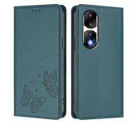 Knoowcase for Honor 90 Pro 5G Case Butterfly Embossed for Honor 90 Pro 5G Phone Case with Card Holder Magnetic Closure Shockproof PU Leather Wallet Kickstand Full Protective Cover, Dark Green