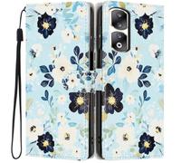 Knoowcase for Honor 90 Pro Case, Shockproof Wallet Pouch for Honor 90 Pro Phone Case with Card Slots PU Leather Bumper Kickstand Full Protective Magnetic Closure Cover, Blue Flower