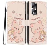 Knoowcase for Honor 90 Pro Case, Shockproof Wallet Pouch for Honor 90 Pro Phone Case with Card Slots PU Leather Bumper Kickstand Full Protective Magnetic Closure Cover, Bear