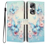 Knoowcase for Honor 90 Pro Case, Shockproof Wallet Pouch for Honor 90 Pro Phone Case with Card Slots PU Leather Bumper Kickstand Full Protective Magnetic Closure Cover, Blue Butterfly