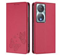 Knoowcase for Honor 90 Smart 5G/ X7b Case Butterfly Embossed Case with Card Holder Magnetic Closure Shockproof PU Leather Wallet Kickstand Full Protective Cover, Red