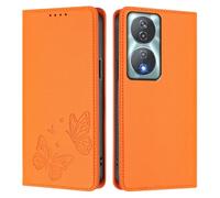 Knoowcase for Honor 90 Smart 5G/ X7b Case Butterfly Embossed Case with Card Holder Magnetic Closure Shockproof PU Leather Wallet Kickstand Full Protective Cover, Orange