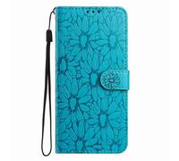 Knoowcase for Honor Magic 8 Pro Phone Case Embossed Daisy PU Leather Wallet with Card Holder Shockproof Kickstand Flip Silicone Magnetic Clasp Protective Cover for Honor Magic 8 Pro Case, Blue