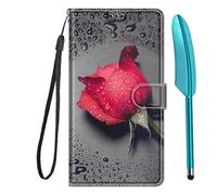 Knoowcase for Motorola MOTO G06 Case Shockproof MOTO G06 Power Phone Case Wallet Flip PU Leather Silicone Protective Bumper with Card Holder Magnet Kickstand Cover & 1 Touch Pen,Red Rose