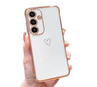 Knoowcase for Samsung A17 5G Case for Girls Women Shockproof Flexible Silicone Bumper Lens Protection Luxury Plated Gold Heart Slim Anti Scratch Phone Cover for Galaxy A17 4G/ 5G Phone Case, White