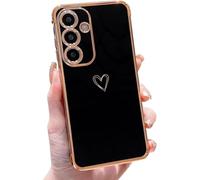 Knoowcase for Samsung A17 5G Case for Girls Women Shockproof Flexible Silicone Bumper Lens Protection Luxury Plated Gold Heart Slim Anti Scratch Phone Cover for Galaxy A17 4G/ 5G Phone Case, Black