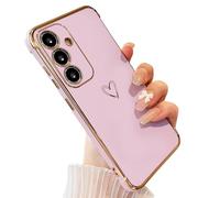 Knoowcase for Samsung A17 5G Case for Girls Women Shockproof Flexible Silicone Bumper Lens Protection Luxury Plated Gold Heart Slim Anti Scratch Phone Cover for Galaxy A17 4G/ 5G Phone Case, Purple