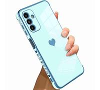 Knoowcase for Samsung Galaxy A17 5G Case for Girls Women Shockproof Flexible Silicone Bumper Cover Lens Protection Luxury Plated Gold Heart Slim Anti Scratch Galaxy A17 4G/ 5G Phone Case,Blue