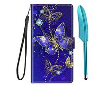 Knoowcase for Samsung Galaxy A17 5G Case Shockproof Galaxy A17 4G/ A26 5G Case Wallet Flip PU Leather Silicone Protective Bumper with Card Holder Magnet Kickstand Cover & 1 Touch Pen,Gold Butterfly