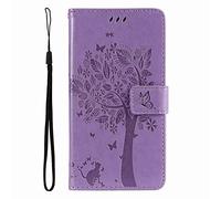 Knoowcase for Shockproof for Oppo A17 Case Wallet PU Leather Case Embossed Owl Tree Bumper Case with Card Slots Inner Soft Silicone Protective Kickstand Magnet Shell Case for Oppo A17, Light Purple
