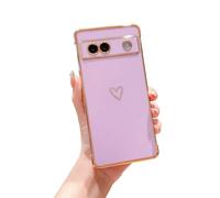 Knoowcase Google Pixel 7A Case Google 7A Phone Case for Girls Women Shockproof Flexible Silicone Bumper Lens Protection Luxury Plated Gold Heart Slim Anti Scratch Phone Cover, Purple