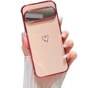 Knoowcase Google Pixel 9 Case Google Pixel 9 Pro Phone Case for Girls Women Shockproof Flexible Silicone Bumper Lens Protection Luxury Plated Gold Heart Slim Anti Scratch Phone Cover, Pink
