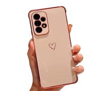 Knoowcase Samsung Galaxy A13 4G Case Samsung A13 4G Phone Case for Girls Women Shockproof Flexible Silicone Bumper Lens Protection Luxury Plated Gold Heart Slim Anti Scratch Phone Cover, Pink