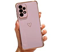Knoowcase Samsung Galaxy A13 4G Case Samsung A13 4G Phone Case for Girls Women Shockproof Flexible Silicone Bumper Lens Protection Luxury Plated Gold Heart Slim Anti Scratch Phone Cover, Purple