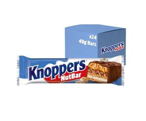 Knoppers Chocolate Hazelnut Nut Bar, Nutty Caramel Bars for On-the-Go Snacking, 40 g (Pack of 24)