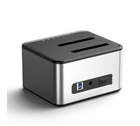 Knoruley 2.5/3.5 Inch SSD External Hard Drive Enclosure Dual-Bay Hard Drive Docking Station SATA to USB 3.0 HDD Case Power Adapter UK Plug