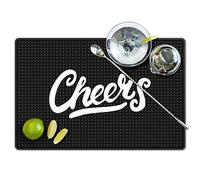 Knot and Style Bar Mat - Cheers Pattern, Black, 18"x12" - Non-Slip, Spill-Proof, Durable Rubber Mat for Home Bar & Bartending