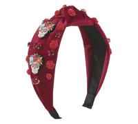 Knot Day Of The Dead Wide Headband Color Matching Pearl Rhinestone Embellished Yoga Sports Brim