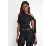 Knot Detail Asymmetric One Shoulder Leopard Devore Top Black Public Desire Black 12