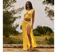 Knot Detail Split Leg Maxi Skirt In Lemon, Women's Size UK 12
