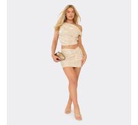 Knot Front Detail Mini Skirt In Champagne Sequin, Women's Size UK 12