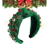 Knot Headband Christmas, Beaded Wide Hairband Rhinestone Christmas Headwear, Festive Holiday Christmas Top Knot Hairband for Stage Show Photo Prop Dating