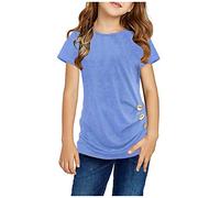 Knot Tunic Button Short Girls Sleeve Tshirt Casual Tops Front Blouse Tee Kids Girls Tops Girls Long Sleeve Blue