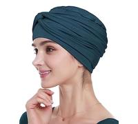 Knot Turban for Women Ruffled Cap Classic Head Scarf Wraps Dark Blue-Green