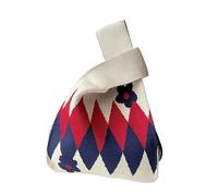 Knot Wrist Bag Handmade Knit Handbags Women Knot Wrist Bag Casual Small Tote Bag Girls Reusable Shopping Bags For Parties(White-A)